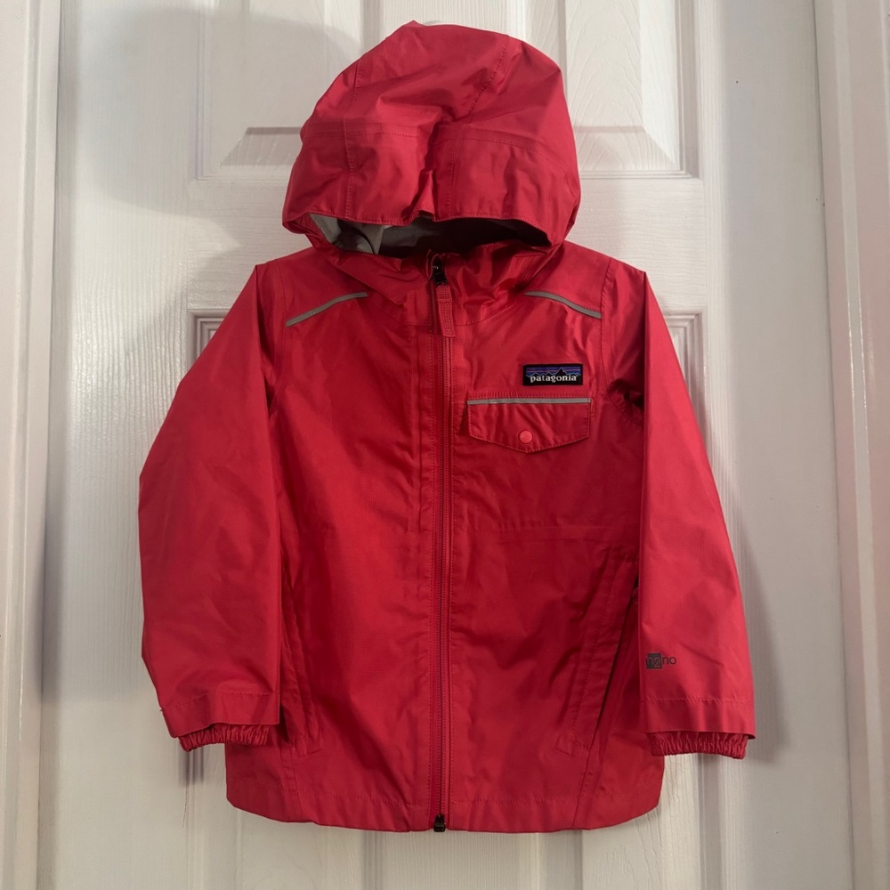 NWOT Patagonia Unisex Kids Red Hooded Raincoat with Reflective Trim